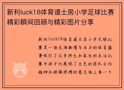 新利luck18体育道士房小学足球比赛精彩瞬间回顾与精彩图片分享
